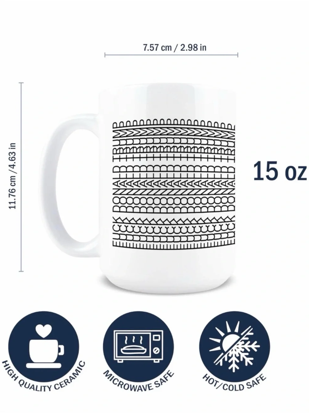 White Ceramic Mug with Bold Black Repeated Text